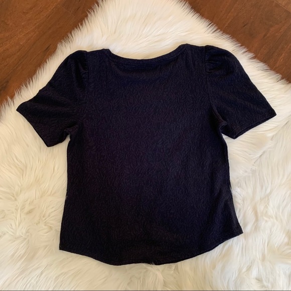 LOFT Lace Puff Sleeve Top Navy Blue - Picture 5 of 7